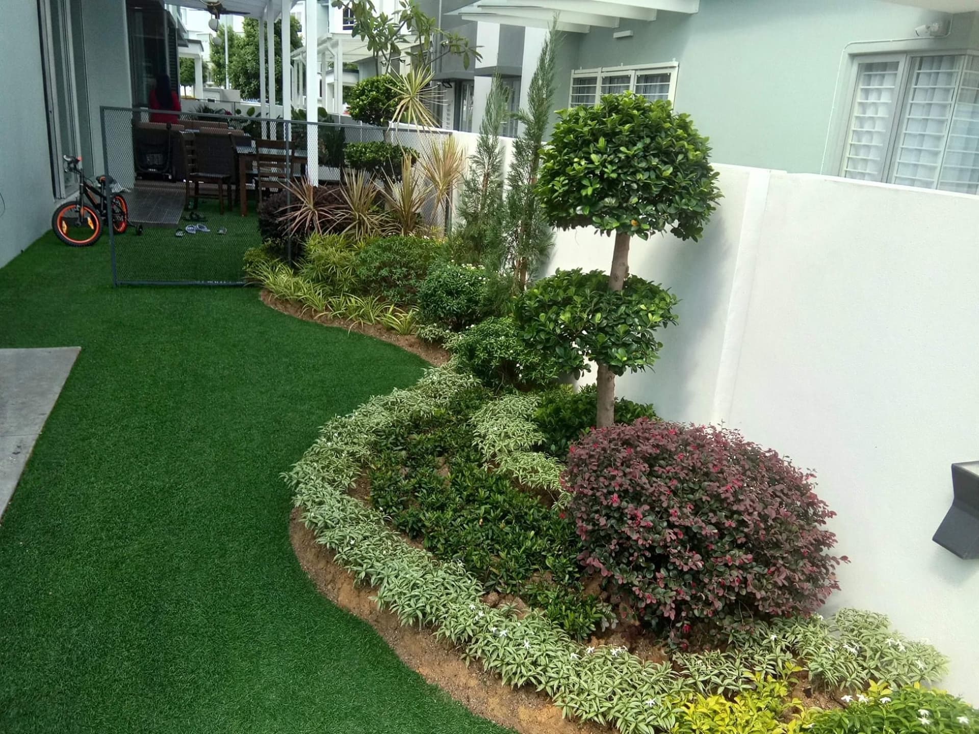Real Grass and Shade-Tolerant Plants Lush Garden for Shaded Areas